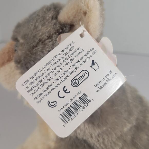 Wild Republic Eco-Friendly CK Mini Wolf Plush Toy 7" Grey White Soft With Tags - Picture 6 of 16
